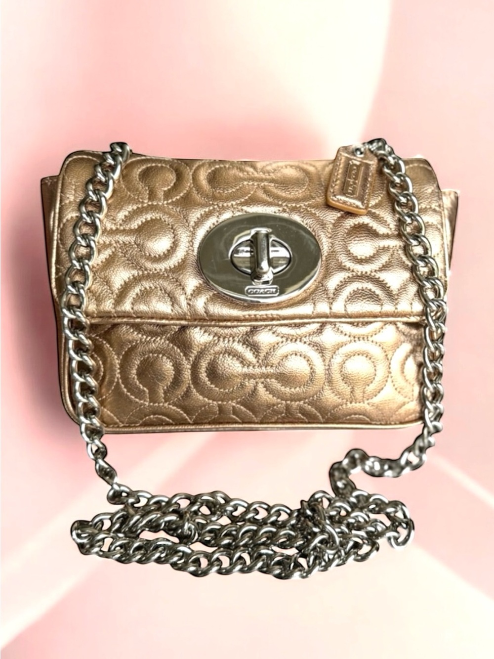 🆕 Coach Metallic Leather Madison Chain Mini Shoulder Bag Crossbody